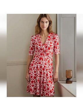 Boden Red Floral Wrap-Style Women’s Dress size2